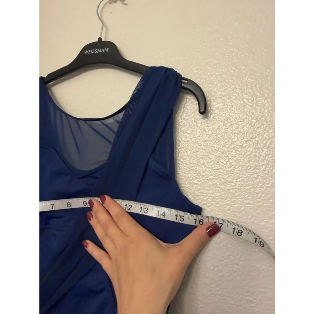 WEISSMAN Balera Dance navy blue Costume Asymmetrical Mesh Drape Dress D11450 LA